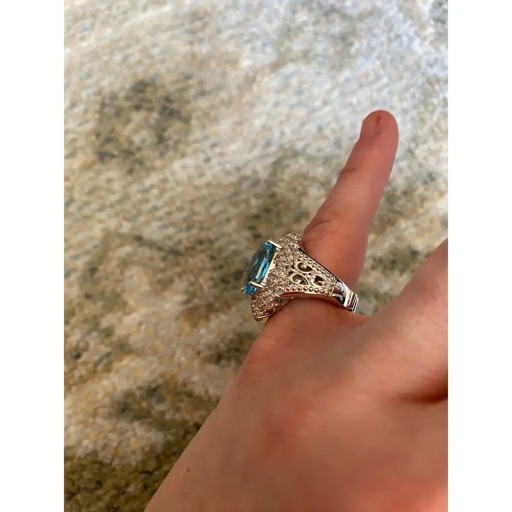 Dallas Prince Blue Topaz & White Zircon Ring, Sterling Silver, 379$ Sz 6
